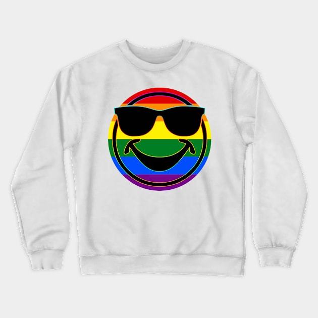 Rainbow Flag Stripes Button COOL SMILEY Crewneck Sweatshirt by EDDArt